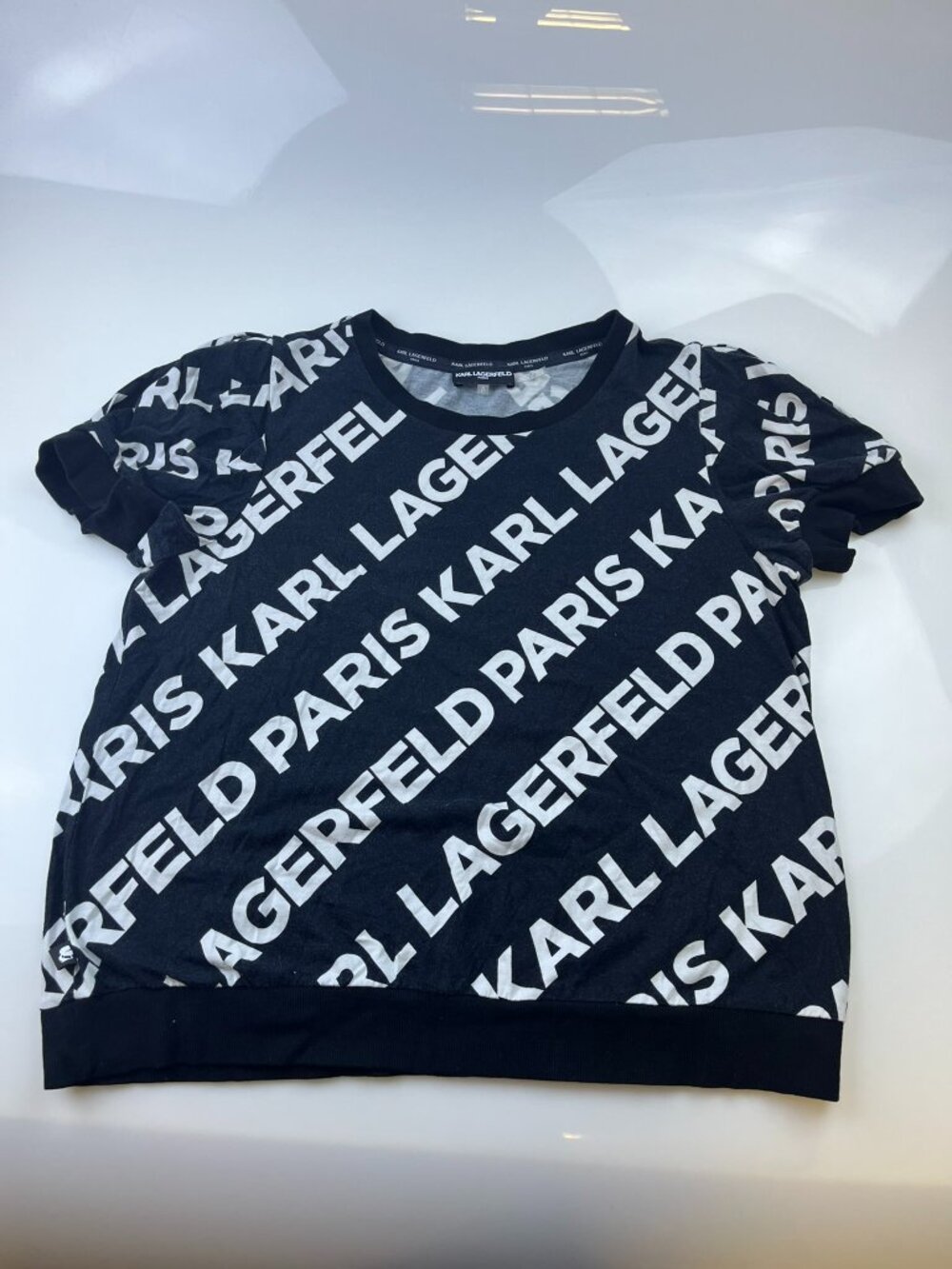 Karl Lagerfeld Black Paris Allover Diagonal Logo Print Tee N255-63